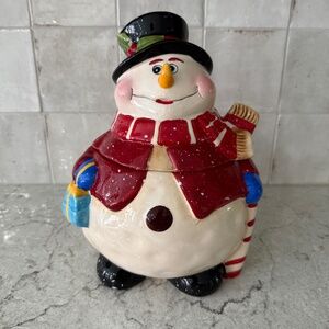 Vintage Frosty Snowman Christmas Cookie Jar Ceramic 11" Excellent Condition